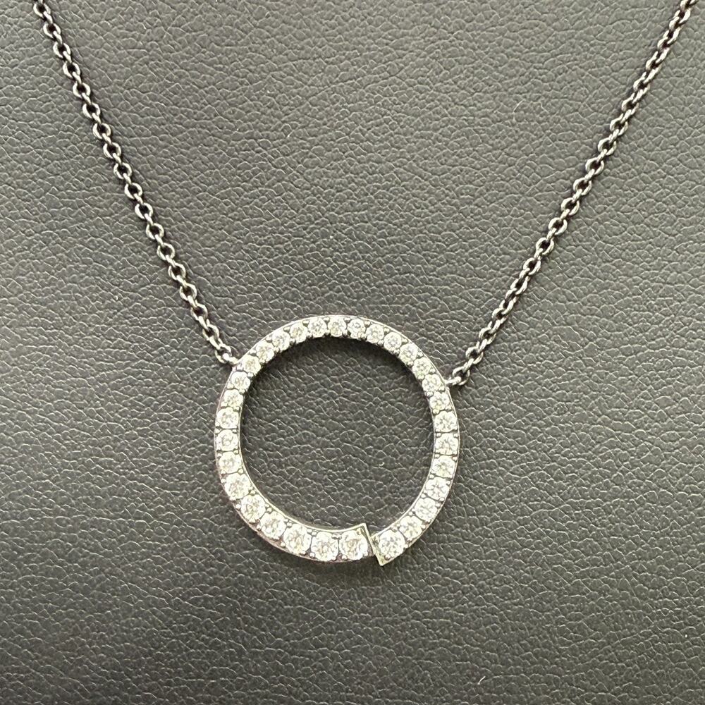 Nadri Pave CZ Open Circle Pendant Necklace Gunmetal Adjustable Slider Chain